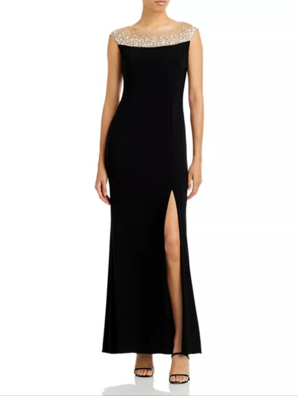 Adrianna Papell Illusion Mermaid Gown Long Dress Formal Mesh Jeweled Neckline 10